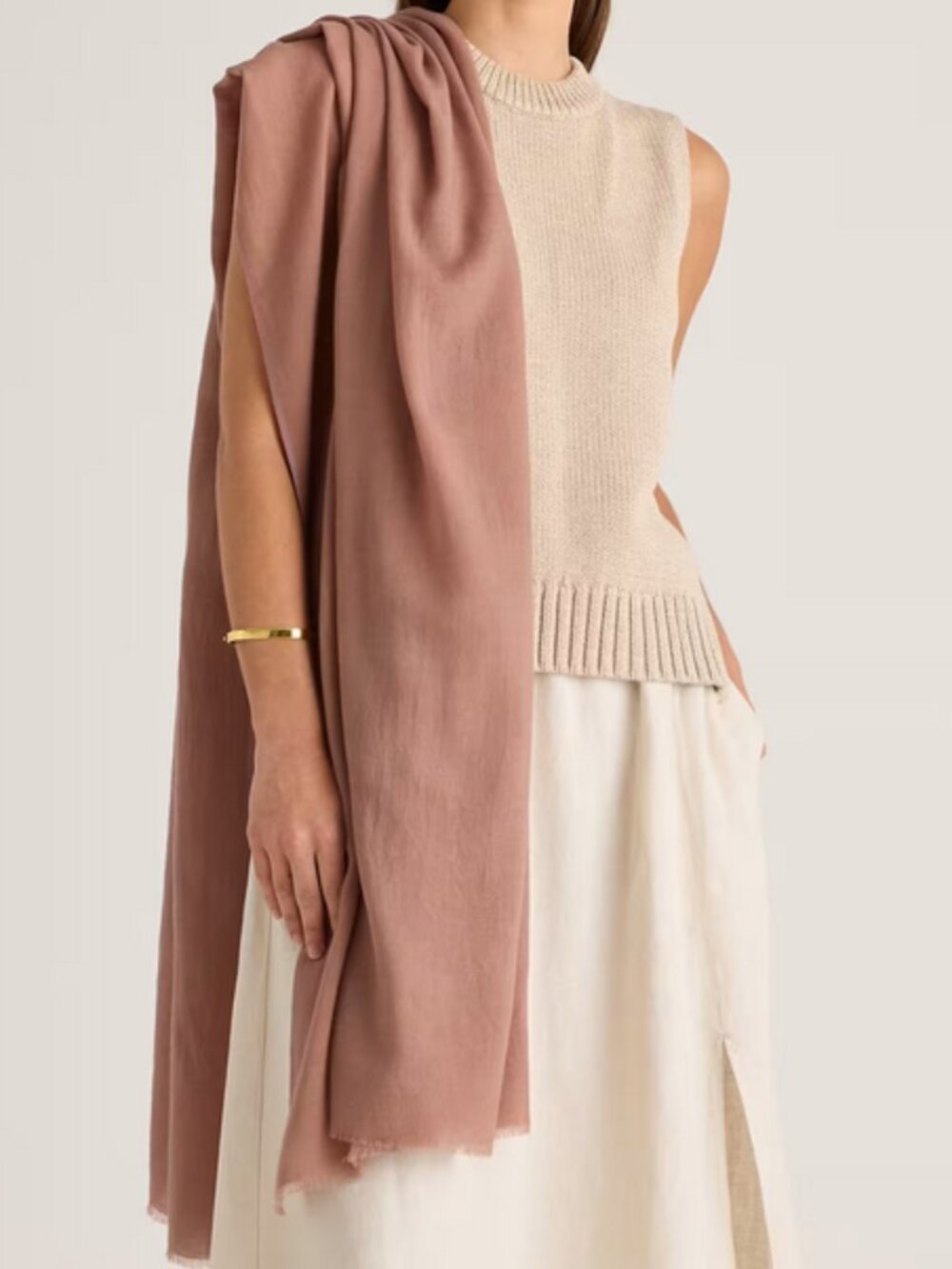 New! Quince 100% Pashmina Wool Scarf in Light Mauve